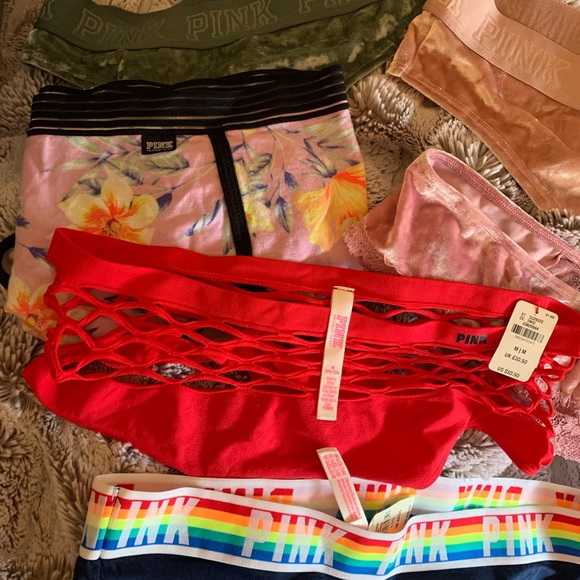 5 NWT Vs pink pantie bundle 🌺🍄🐊🎃 pride velvet lace fish net fishnet - Picture 5 of 8